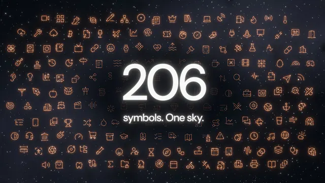 Constellation: all 206 house symbols drawn at once as constellations, under the count 206